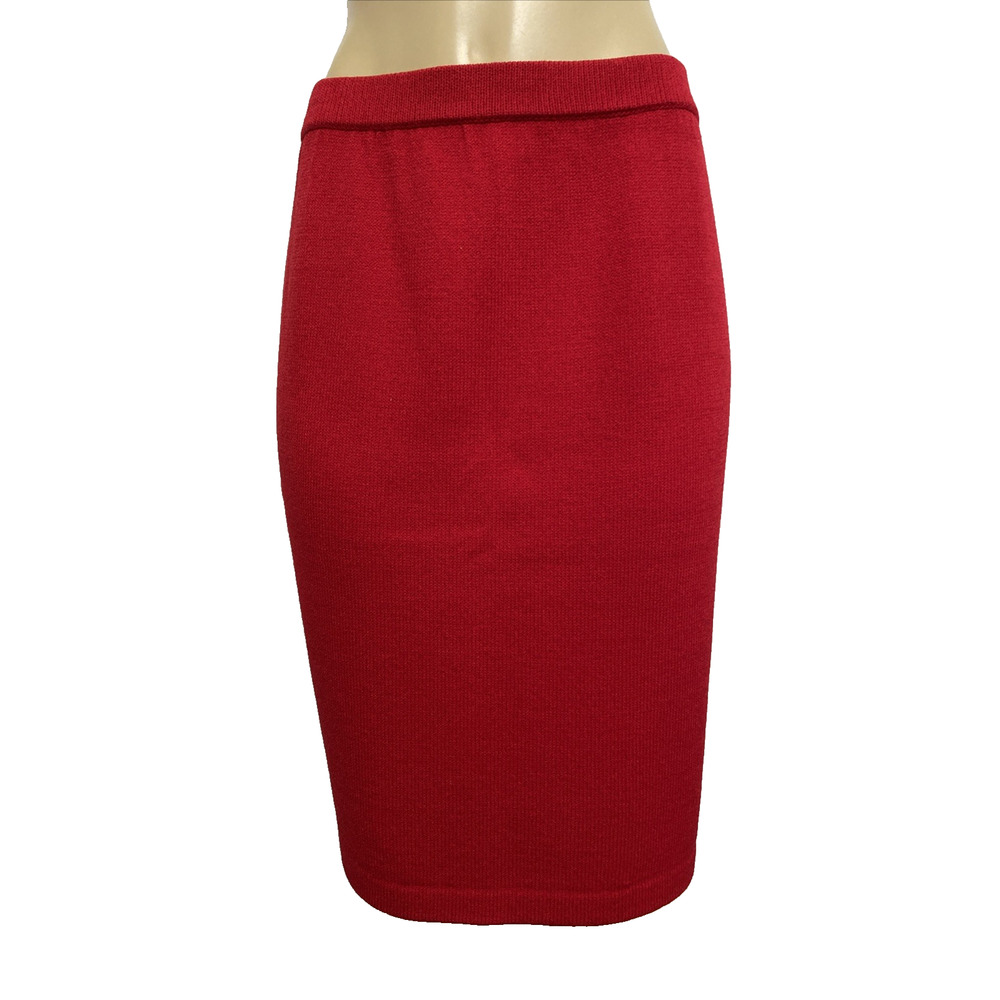 St John Santana Knit Skirt Pencil Straight Red Wool Blend Elastic Classic 8 M